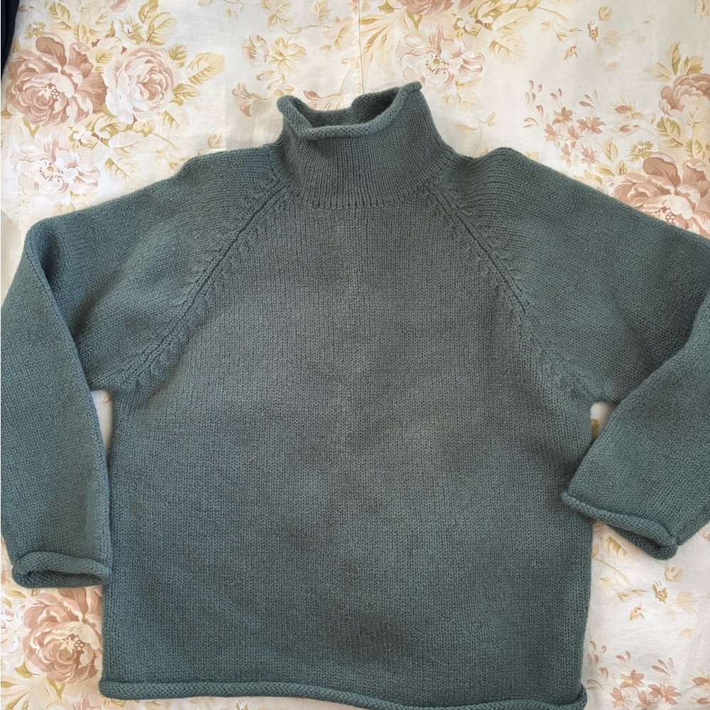 J-Crew Roll Neck Knit Sweater in Green 100% Wool